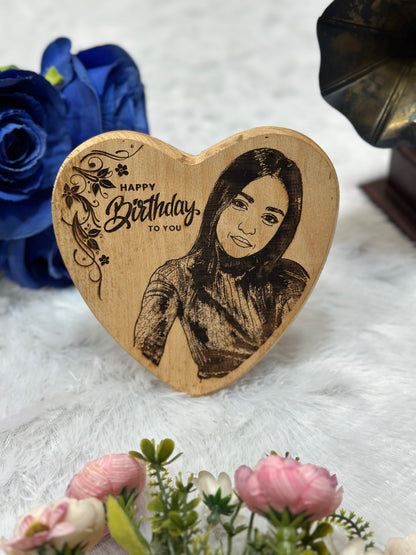 Natural Wooden Heart shape Frame - Happy Birthday